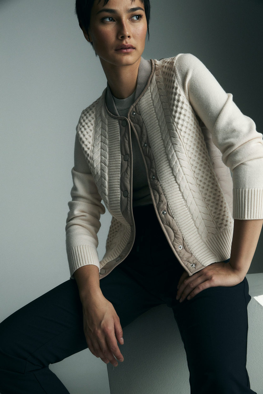 Blouson en tissu matelassé et en tricot