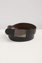 Plate buckle reversible leather belt
