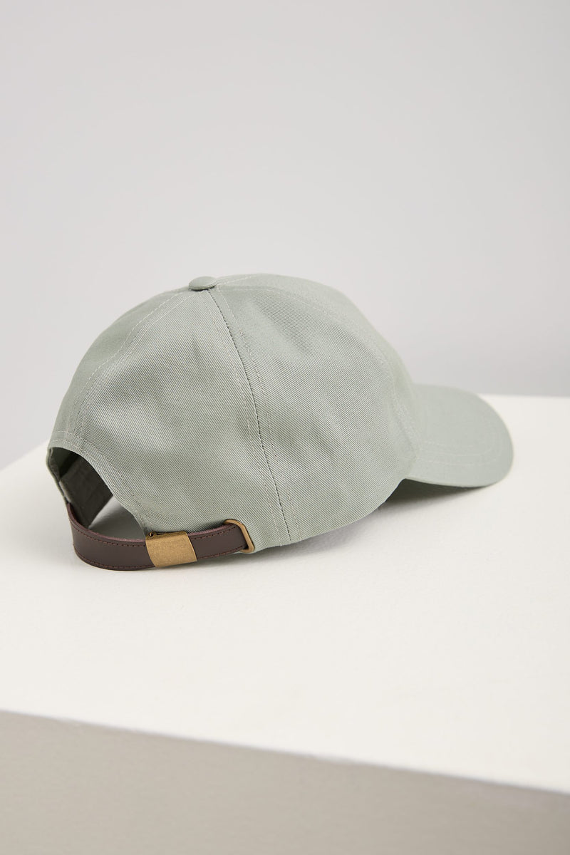 Twill fabric baseball cap with leather band