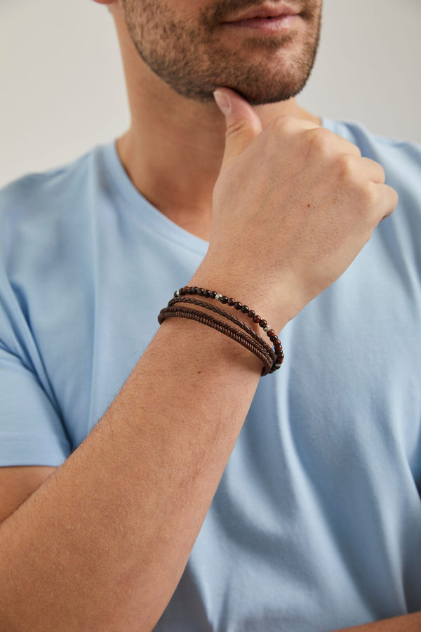 Multi row leather bracelet