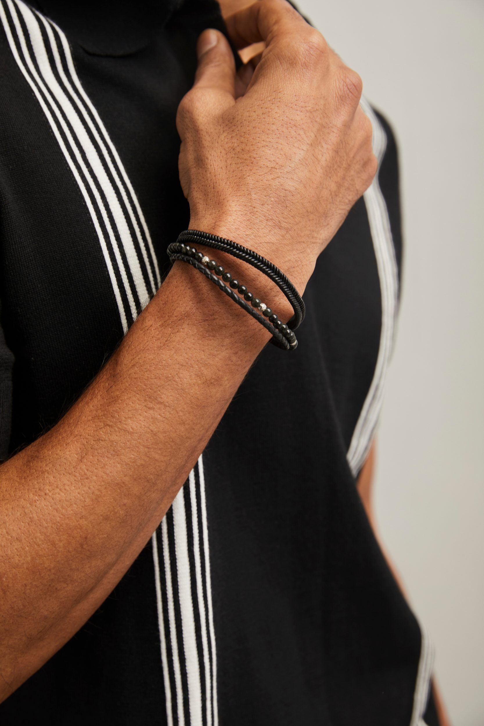 Multi row leather bracelet