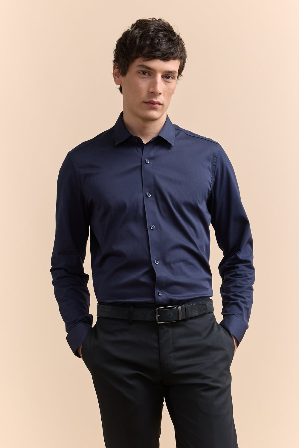 Chemise ajustée bi-matière