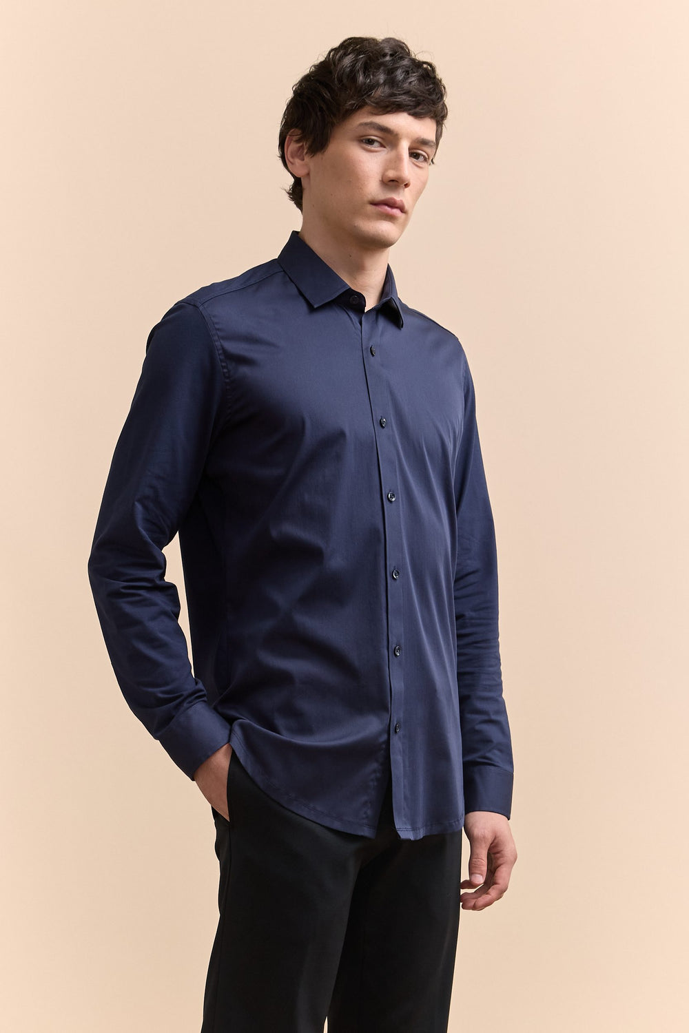 Chemise ajustée bi-matière