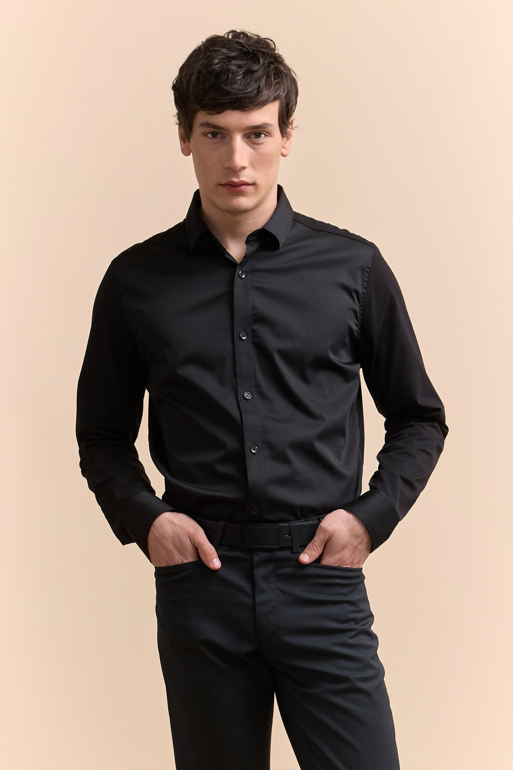 Chemise ajustée bi-matière
