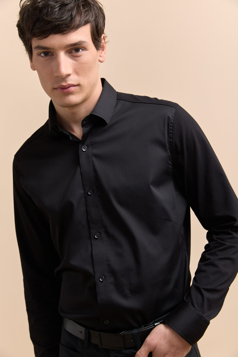 Chemise ajustée bi-matière