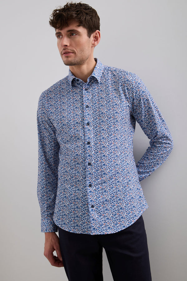 Extra-Fitted Abstract Flower Print Jersey Shirt
