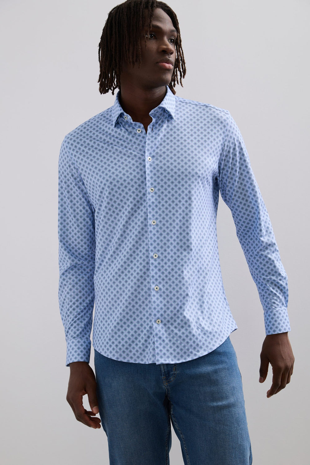 Chemise extra-ajustée en jersey à imprimé micro-fleurs