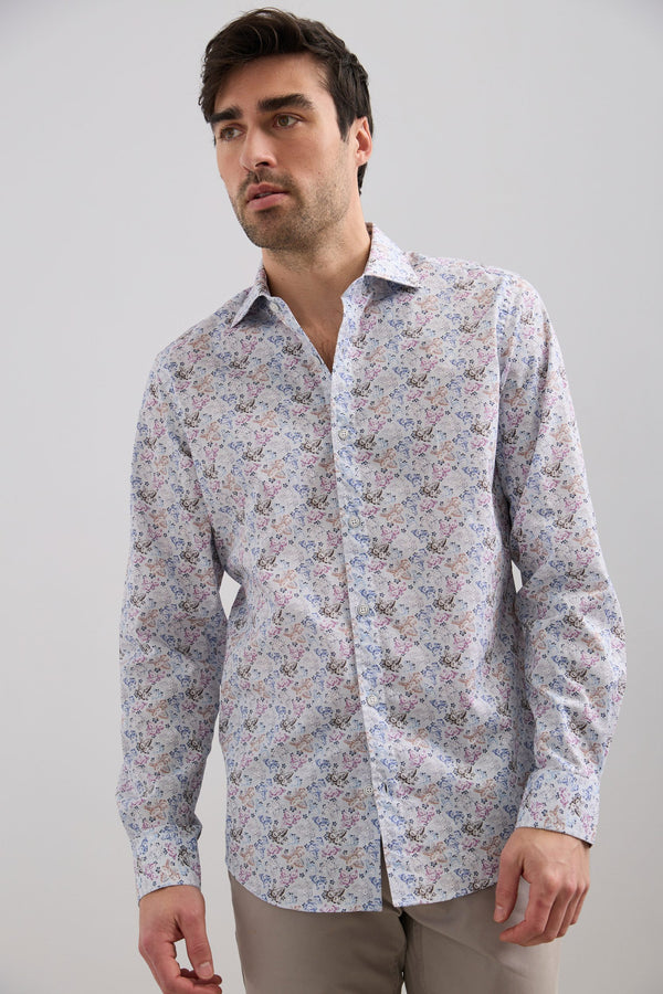Printed poplin fitted shirt