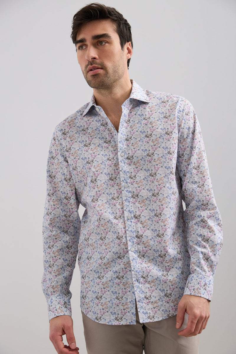Printed poplin fitted shirt