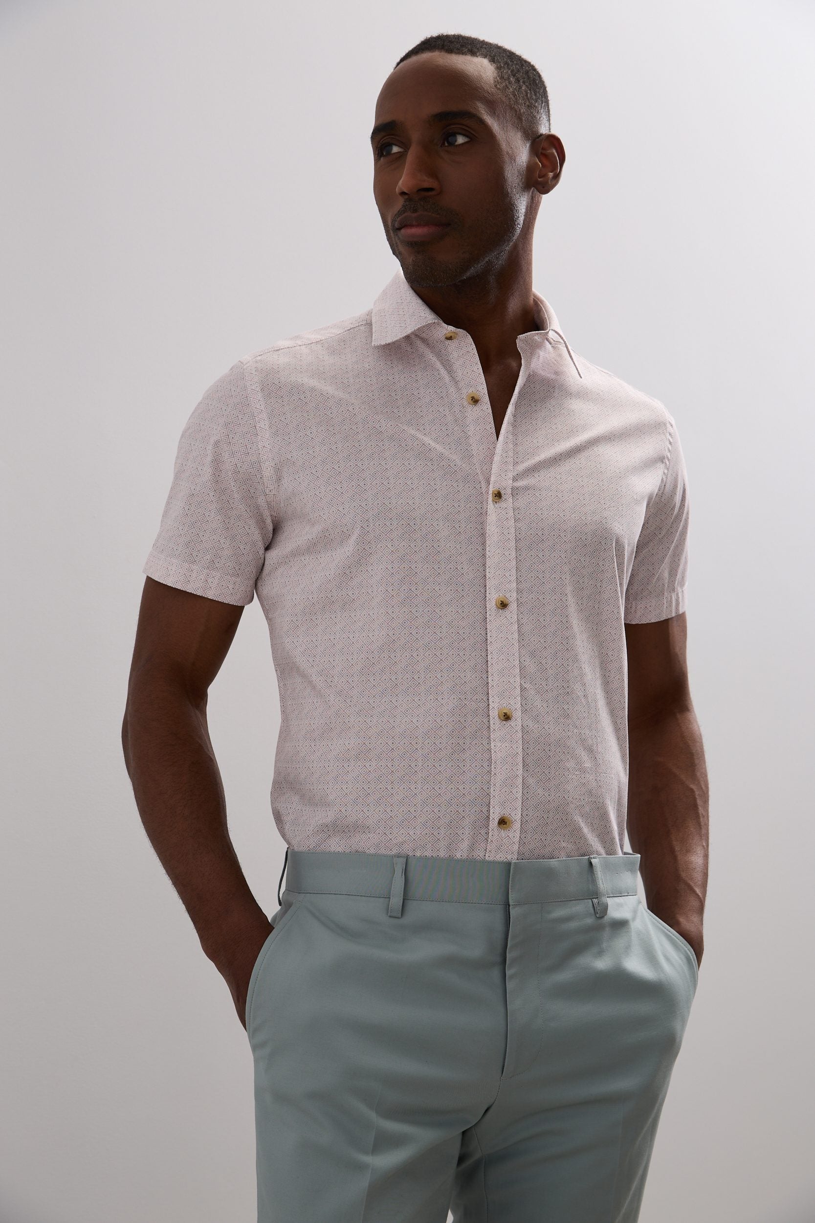 Printed poplin fitted shirt