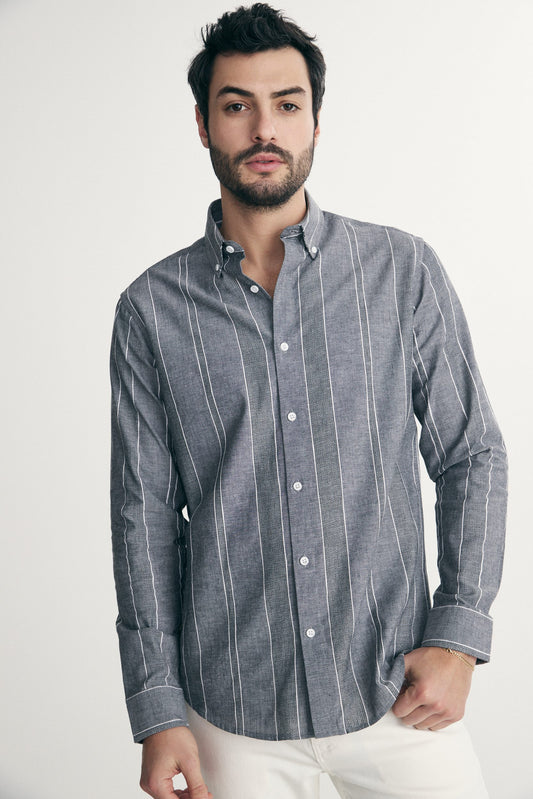 Chemise Homme XMI Noir/blanc Rayure épingle - 100% Coton Taille 17-34/35