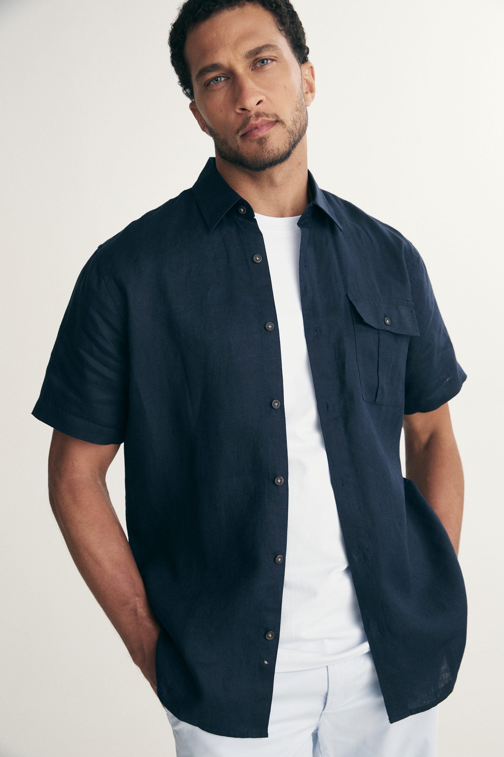Semi-Fitted short sleeves linen shirt