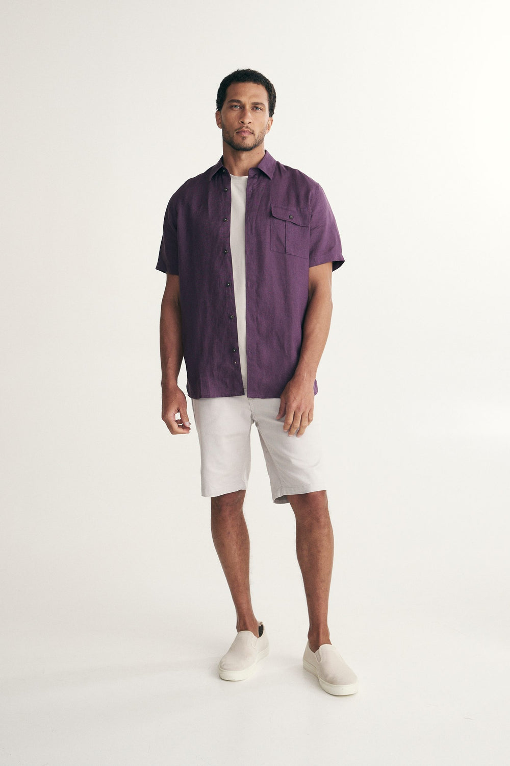 Semi-Fitted short sleeves linen shirt