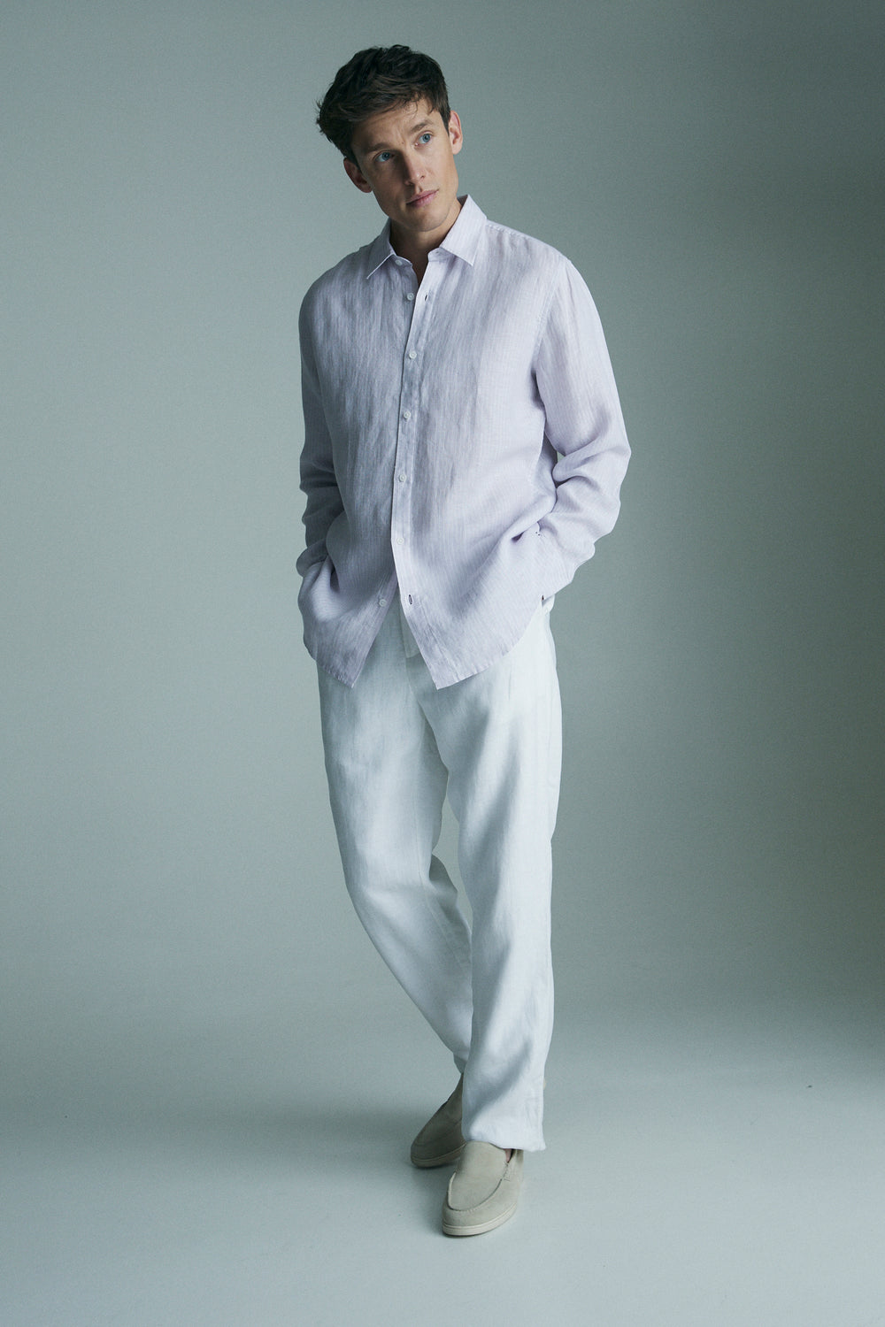 Chemise semi-ajustée avec rayures en lin