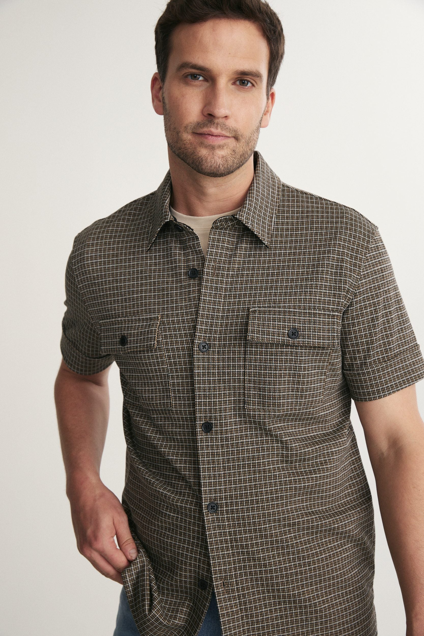 Check Knit Short Sleeve Shirt