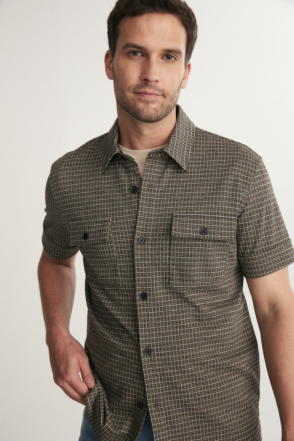 Check Knit Short Sleeve Shirt