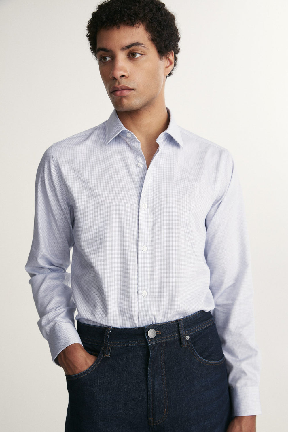 Fitted micro check shirt