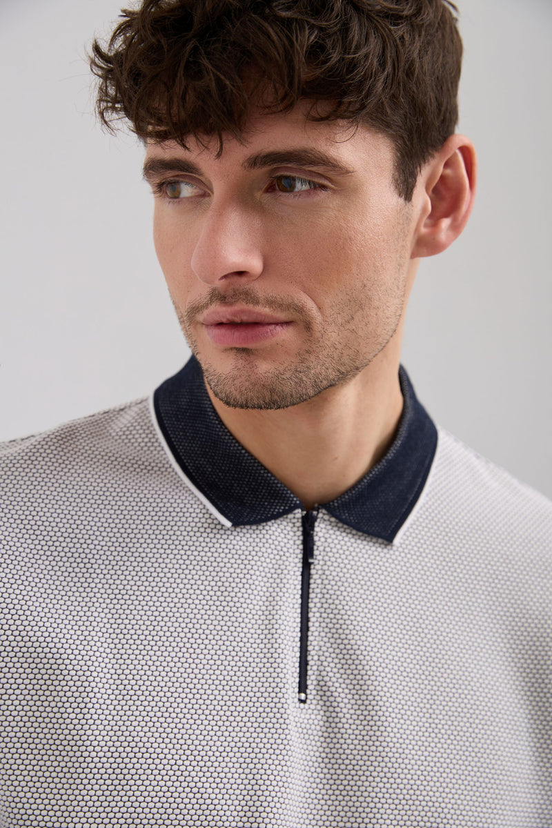 Jacquard Zipped Polo With Collar Detail