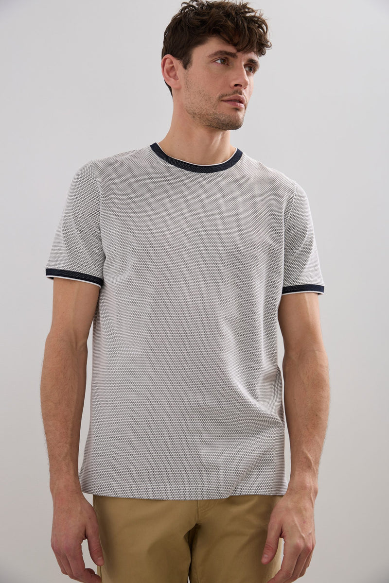 T-shirt jacquard détails de tricot côtelé