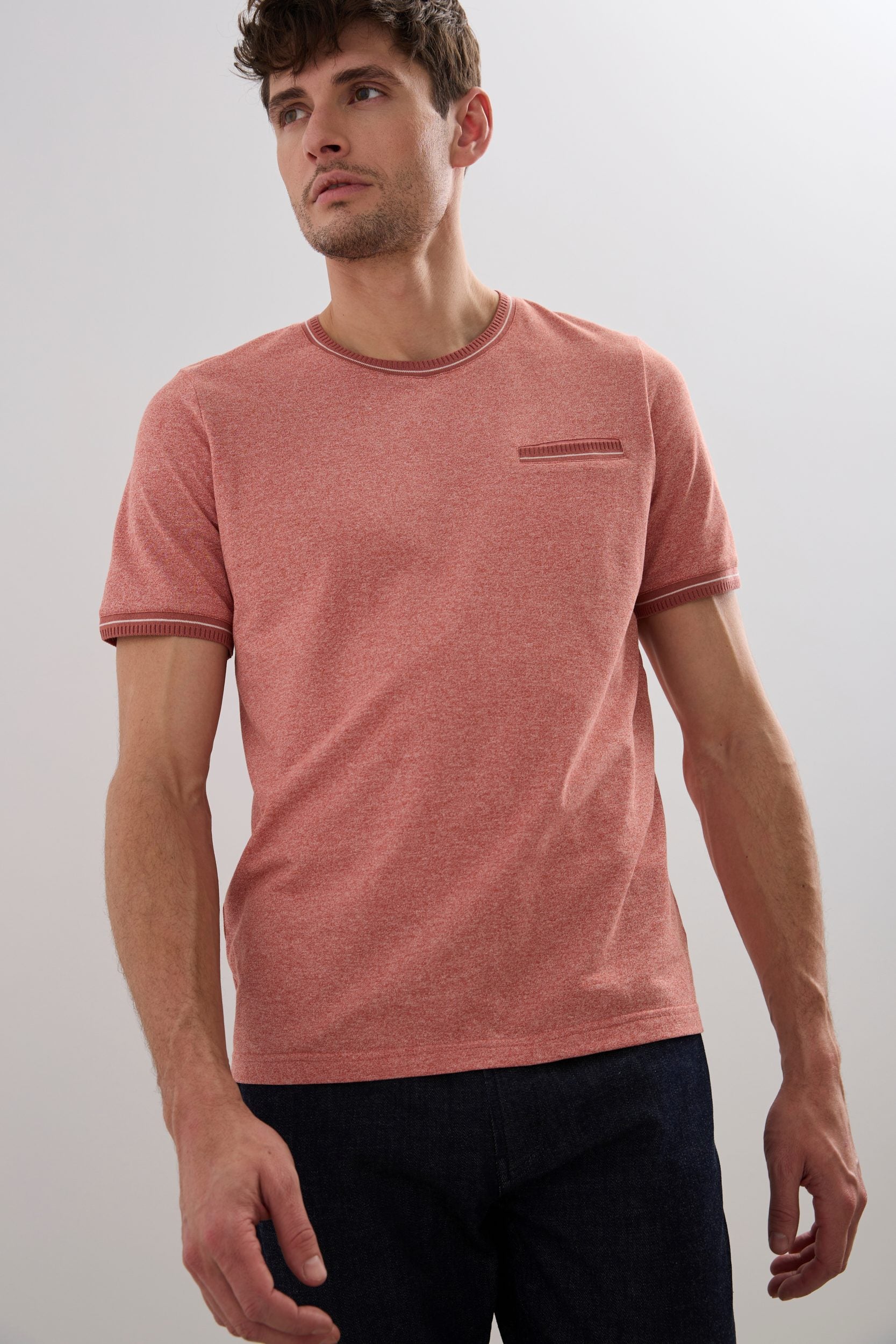 T-shirt piqué détails de tricot côtelé