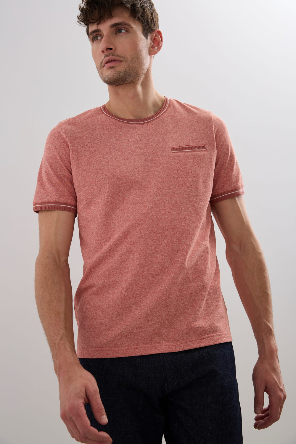 T-shirt piqué détails de tricot côtelé