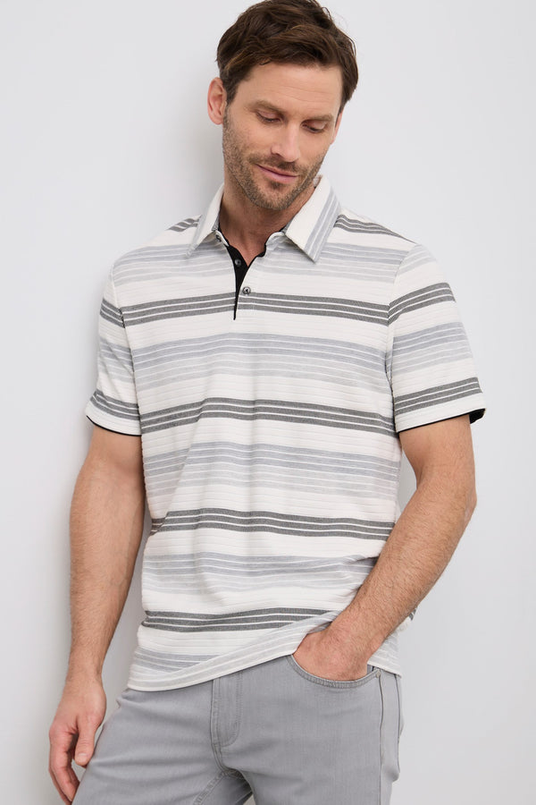 Polo with textured stripes