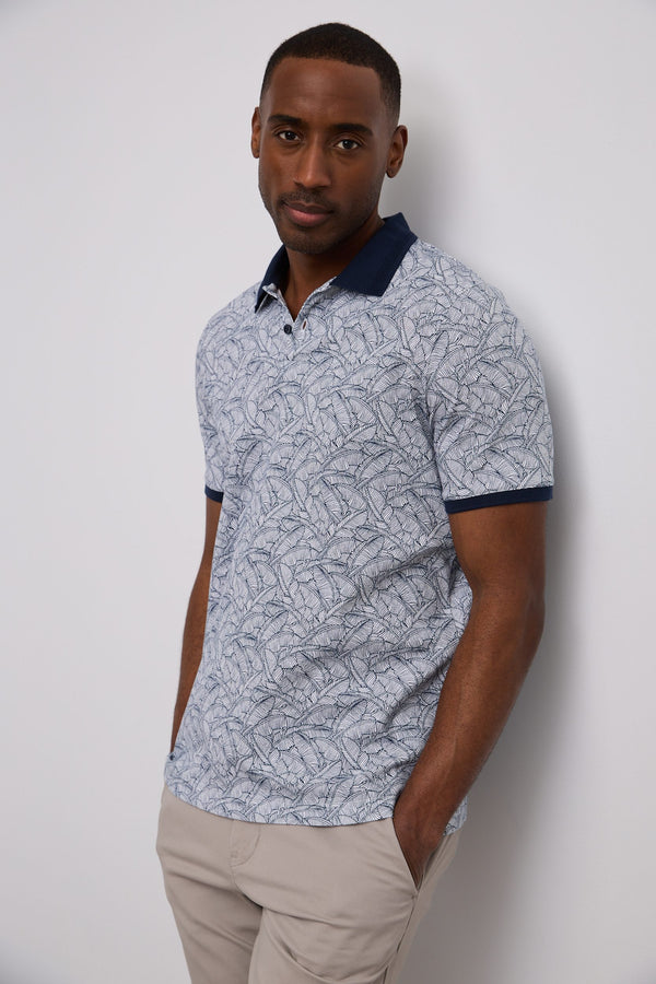 Print polo with collar detail