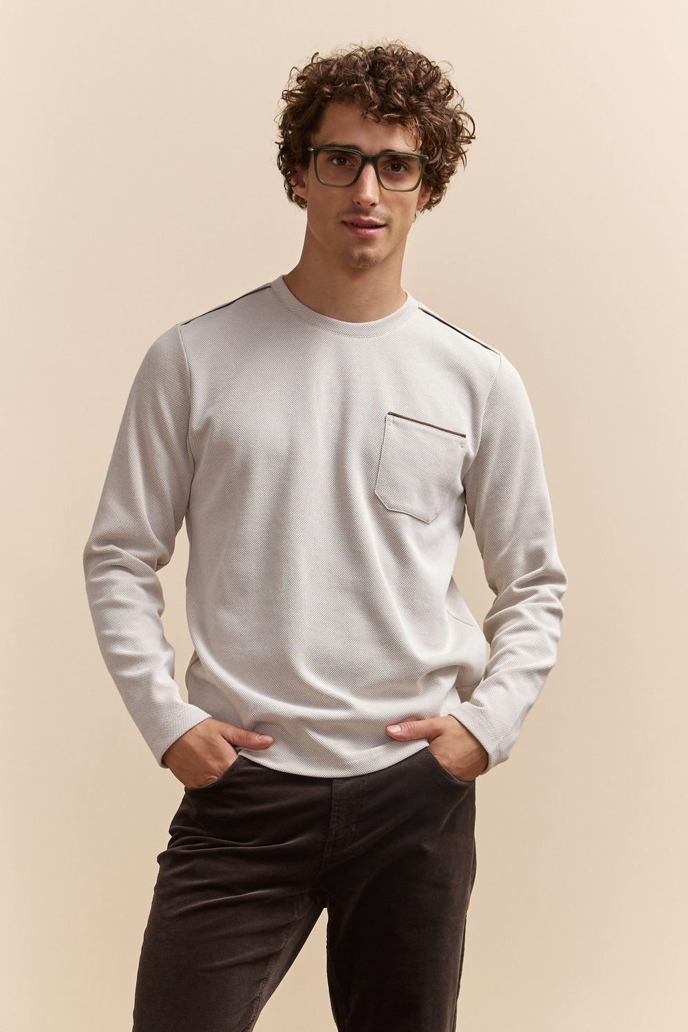 Chandail texturé détails de faux suède