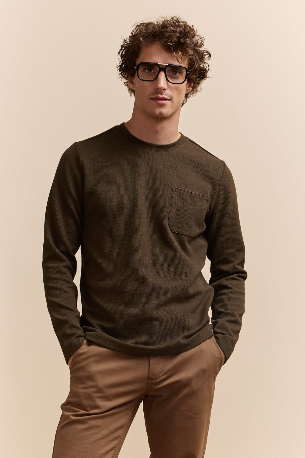 Chandail texturé détails de faux suède