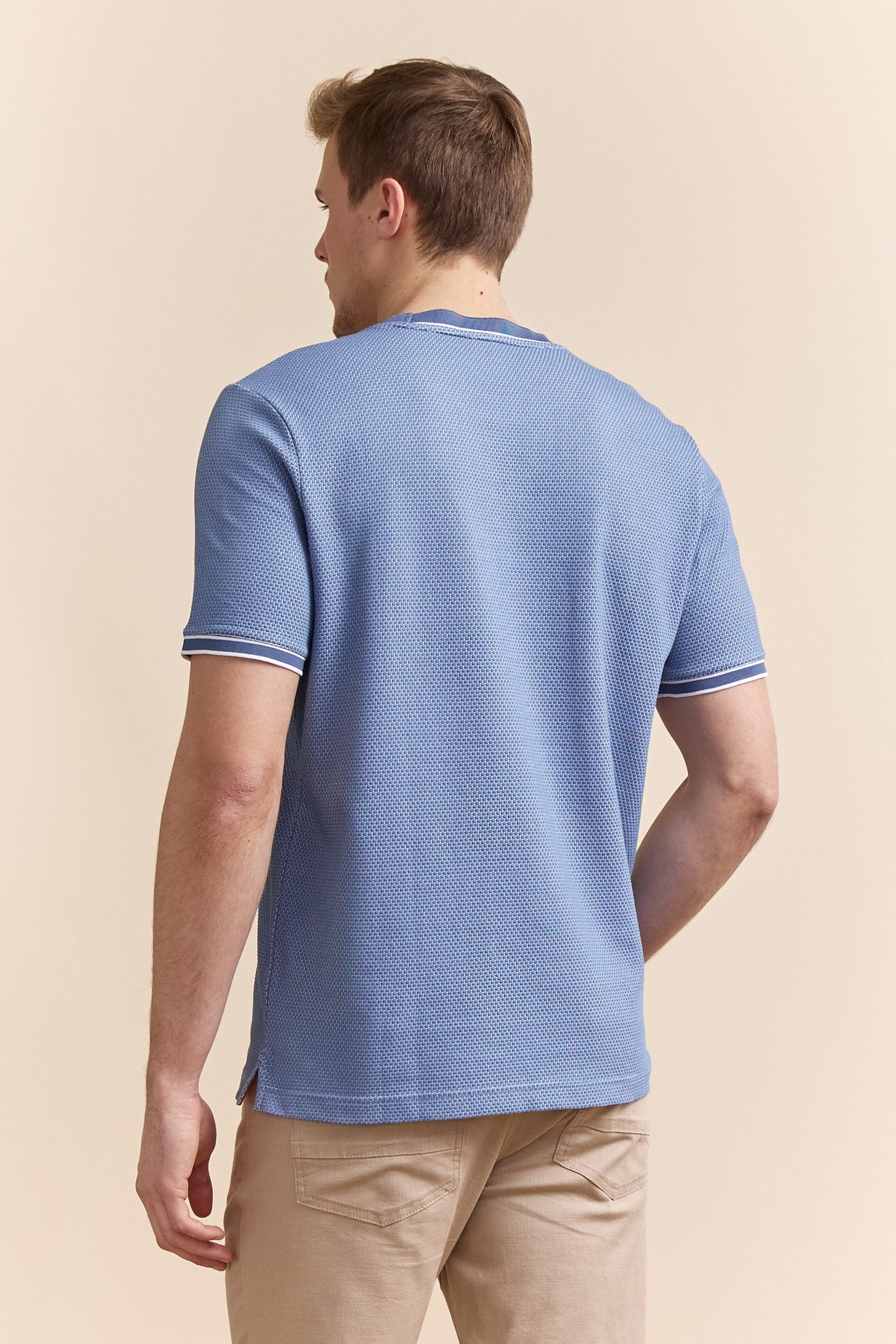 T-shirt jacquard détails de tricot côtelé