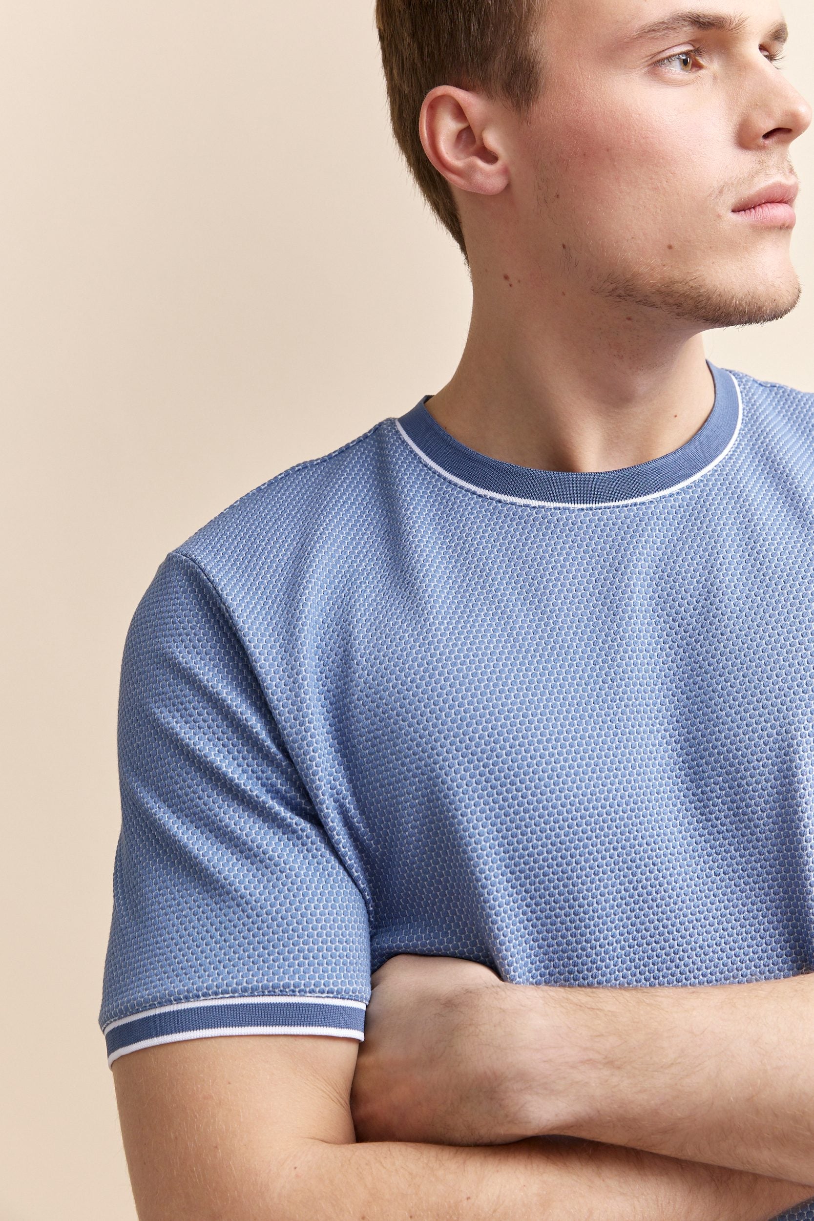 T-shirt jacquard détails de tricot côtelé