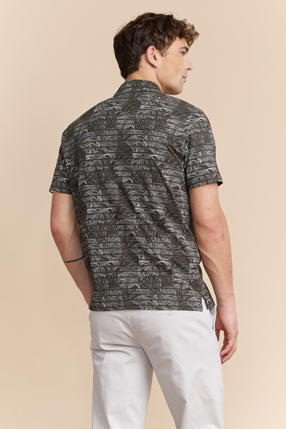 Tropical print stripped polo