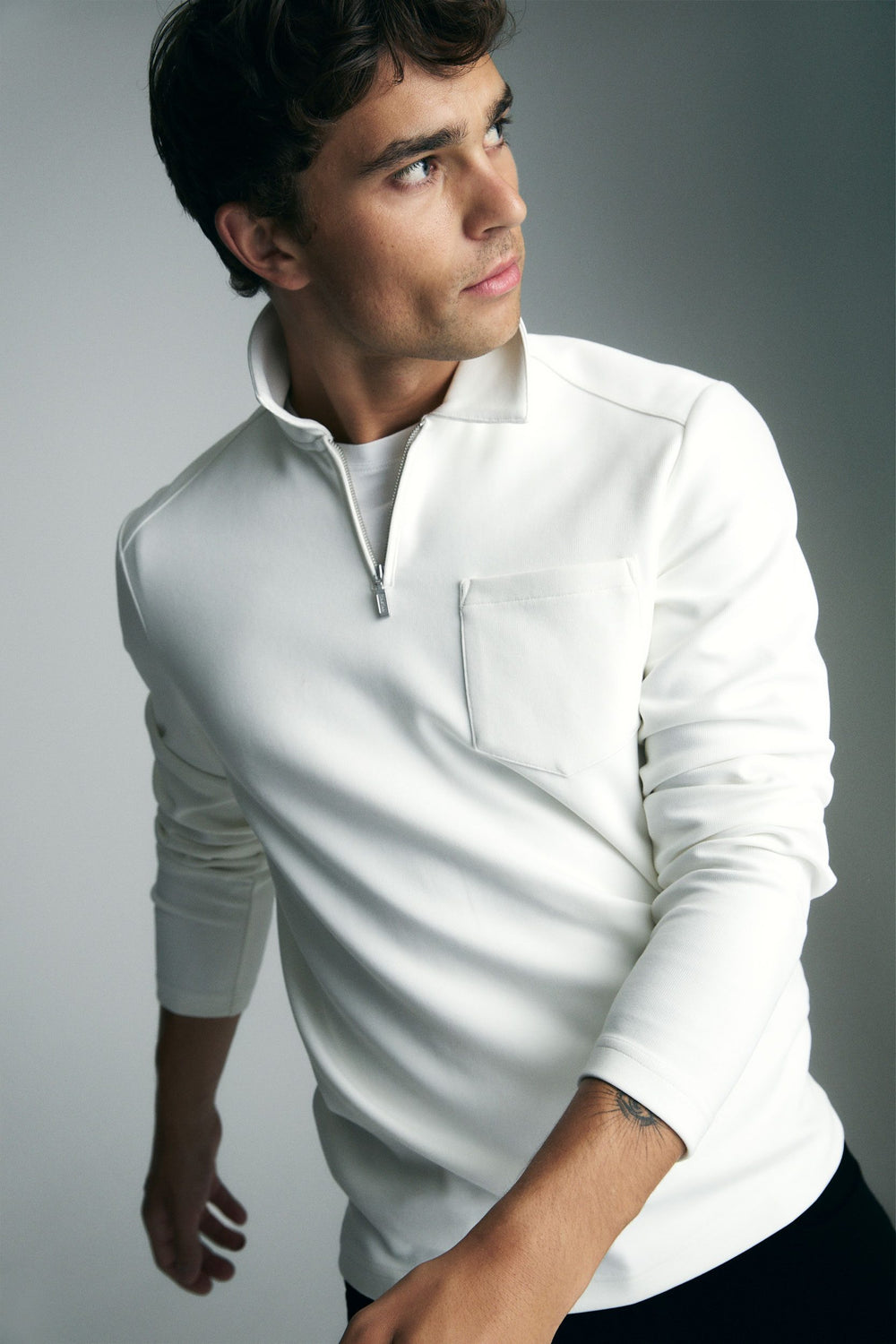 Long sleeve polo half zip with pocket