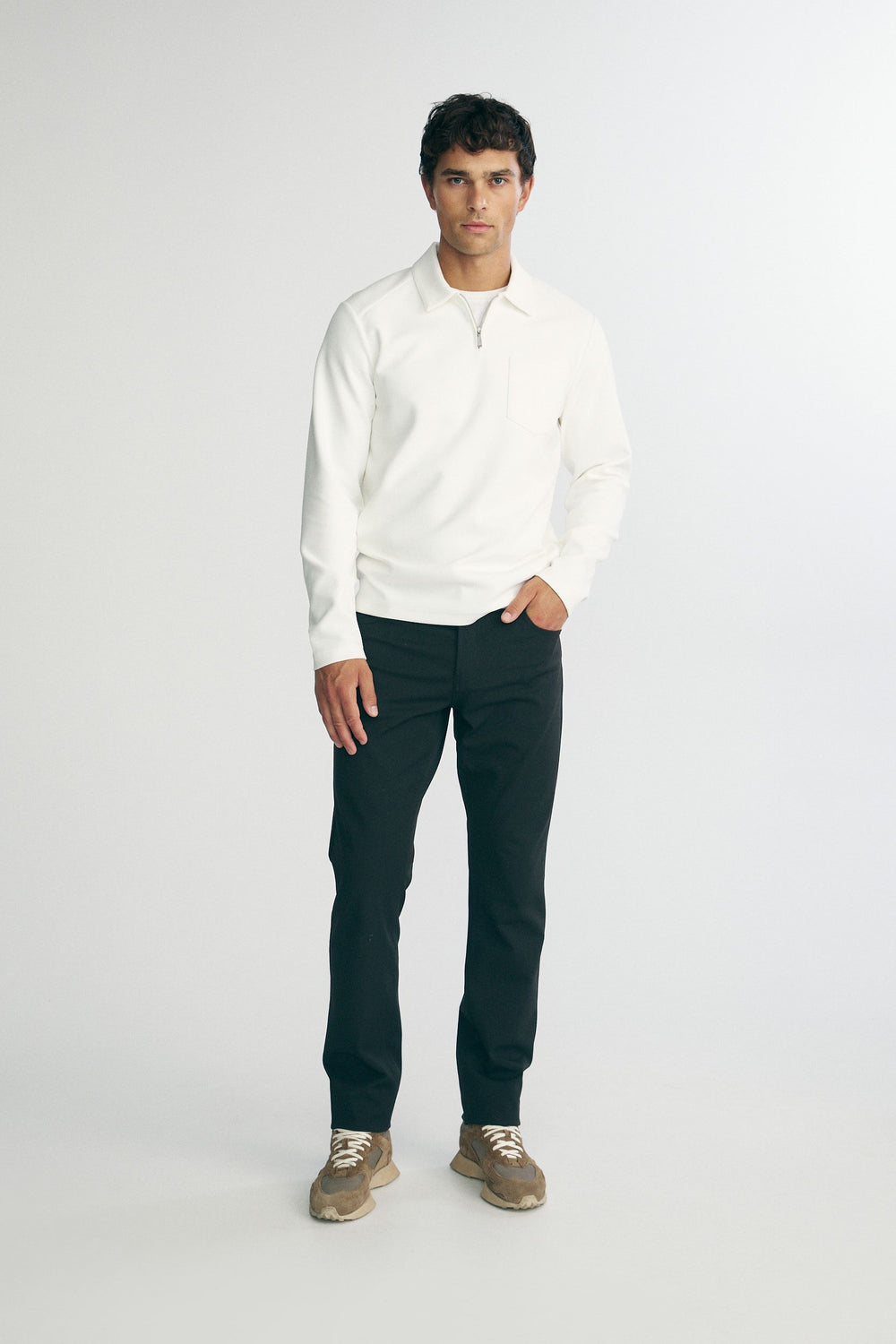 Long sleeve polo half zip with pocket