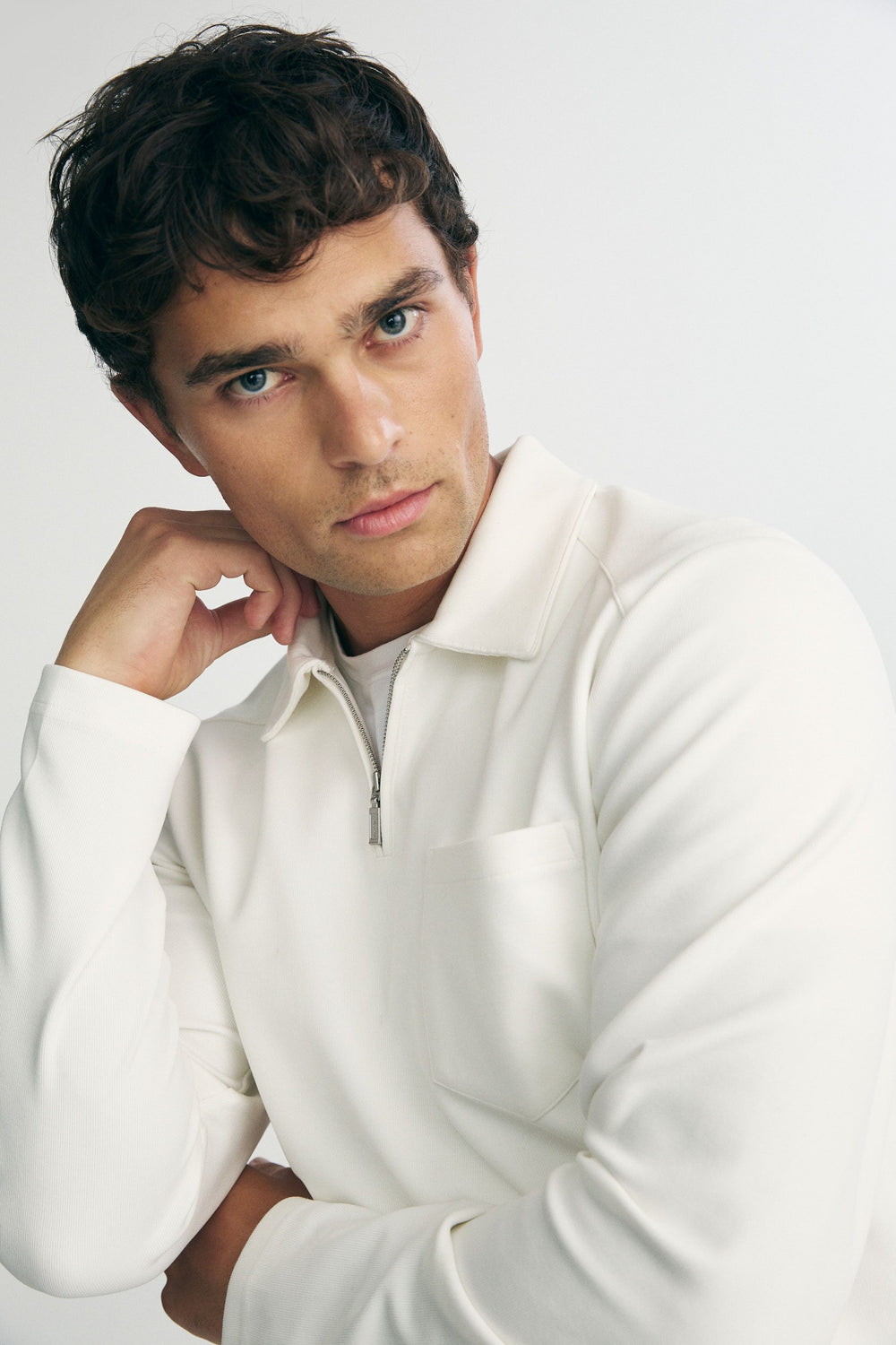 Long sleeve polo half zip with pocket