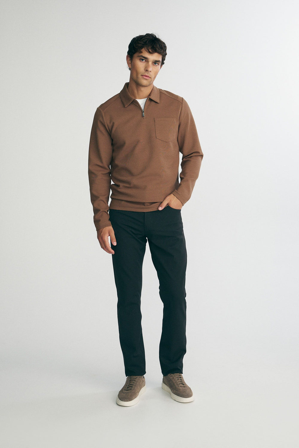 Long sleeve polo half zip with pocket