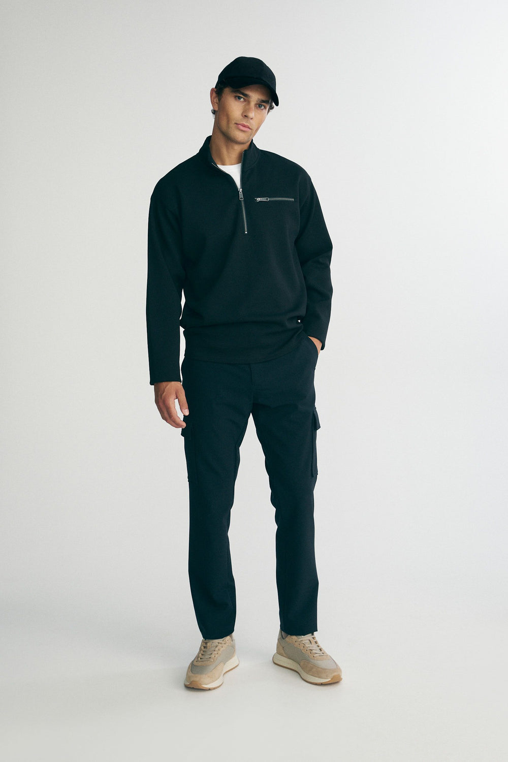 Drop shoulder half zip t-shirt