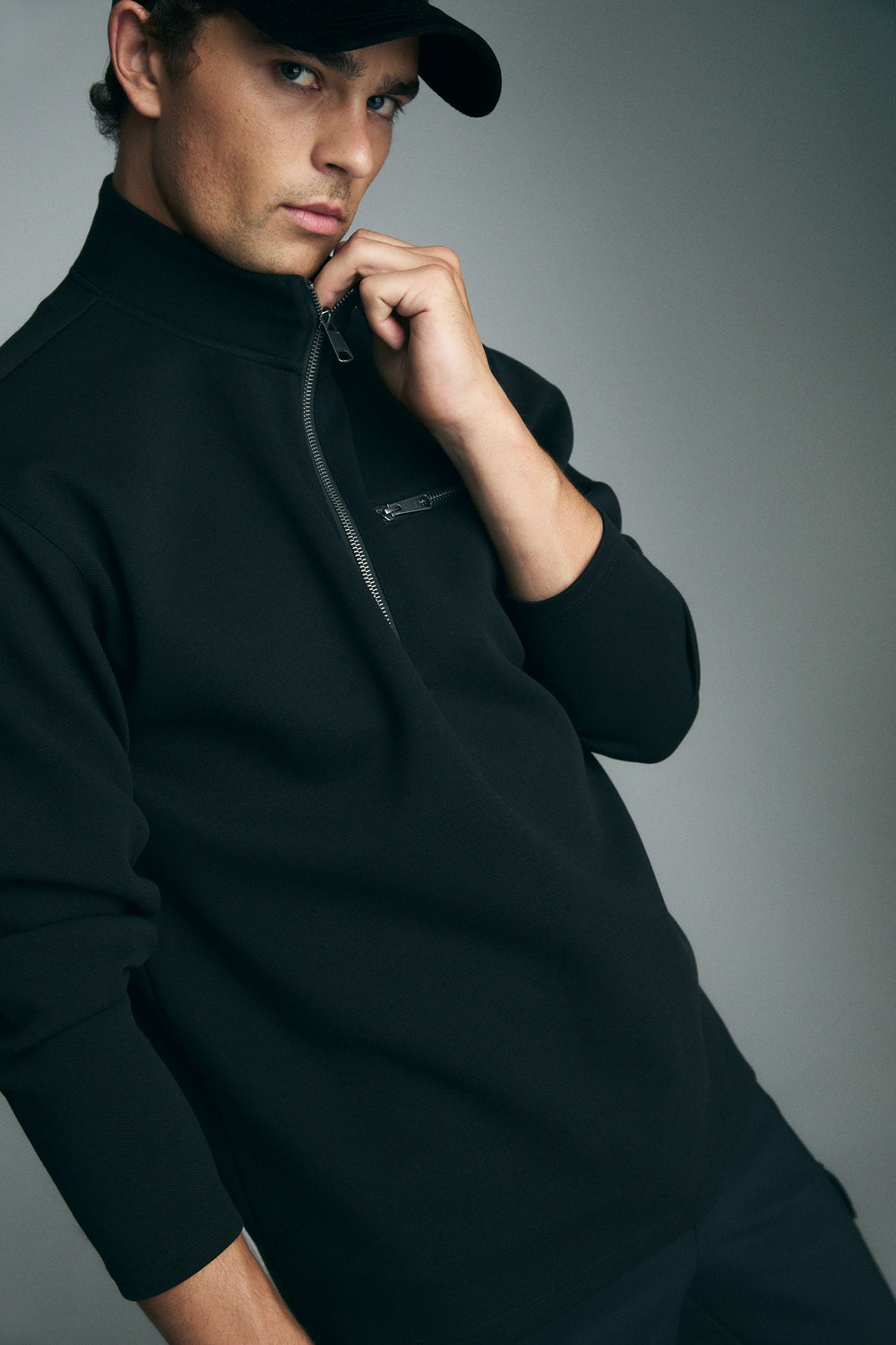 Drop shoulder half zip t-shirt