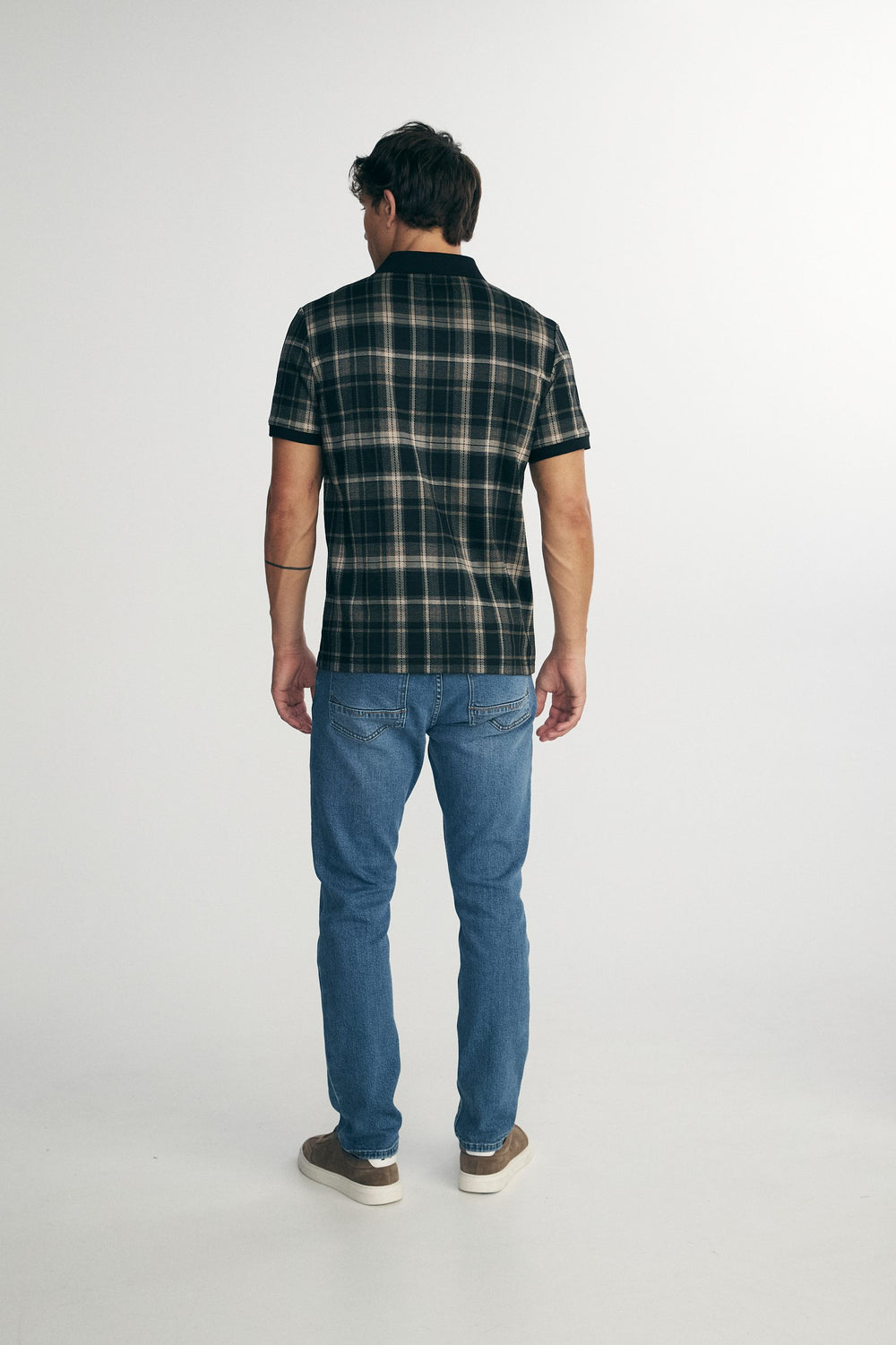 Check polo with rib collar