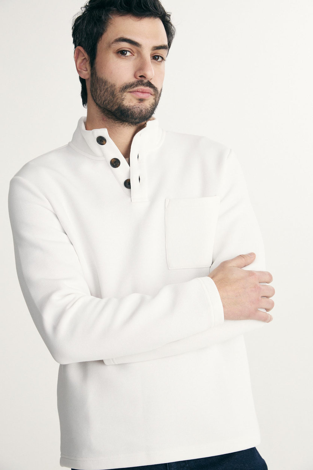 Mock neck t-shirt with buttons