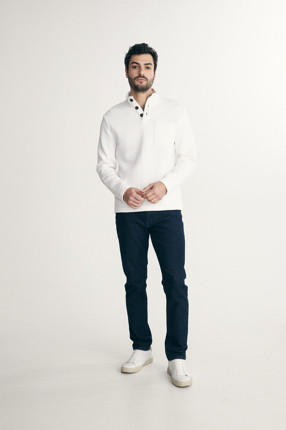 Mock neck t-shirt with buttons