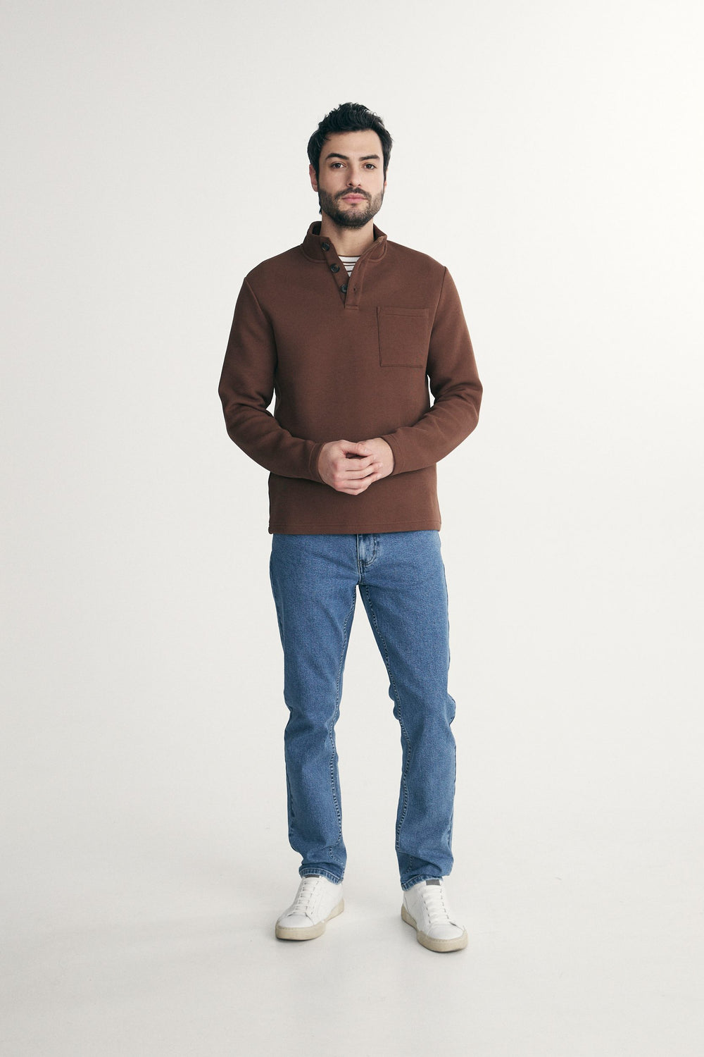 Mock neck t-shirt with buttons