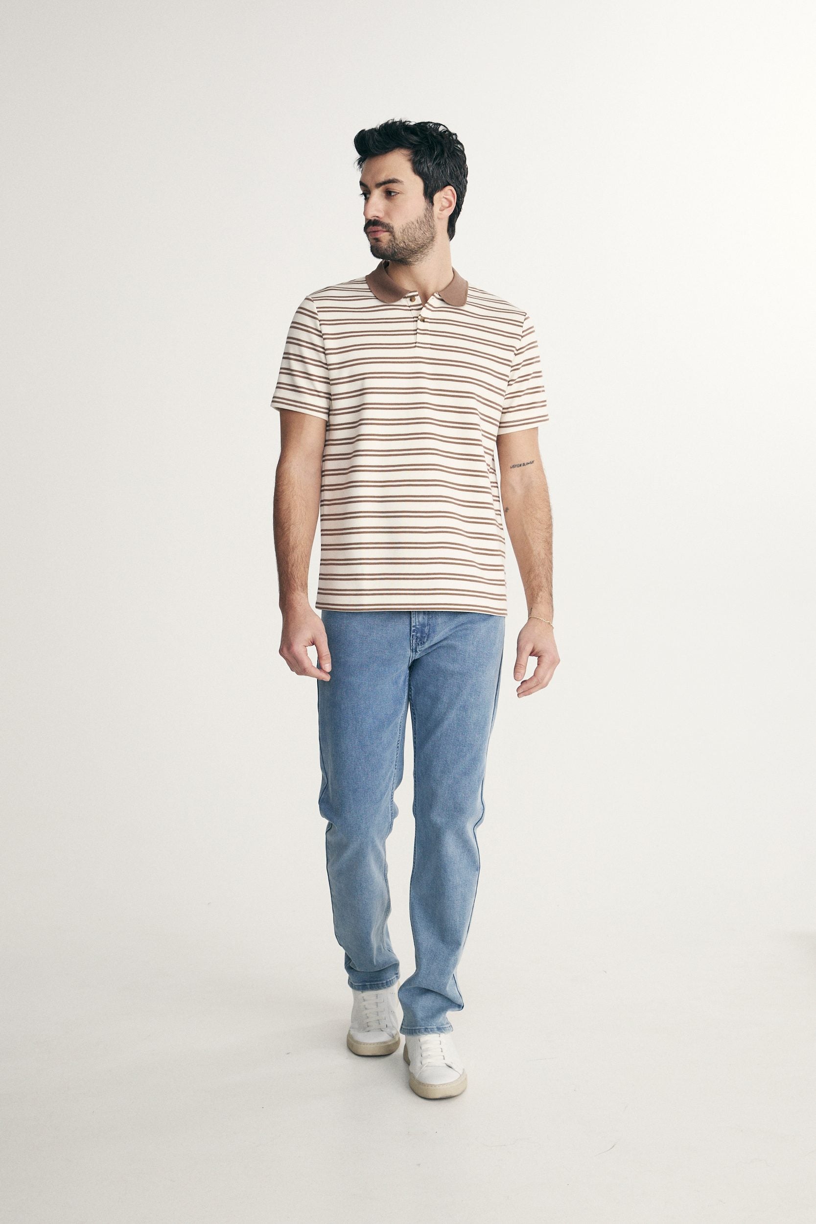Textured striped polo