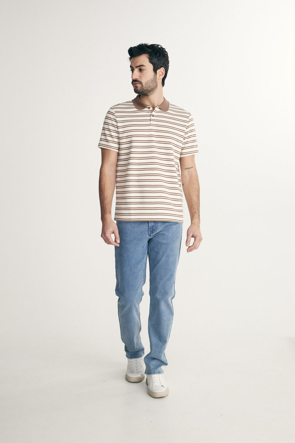 Textured striped polo
