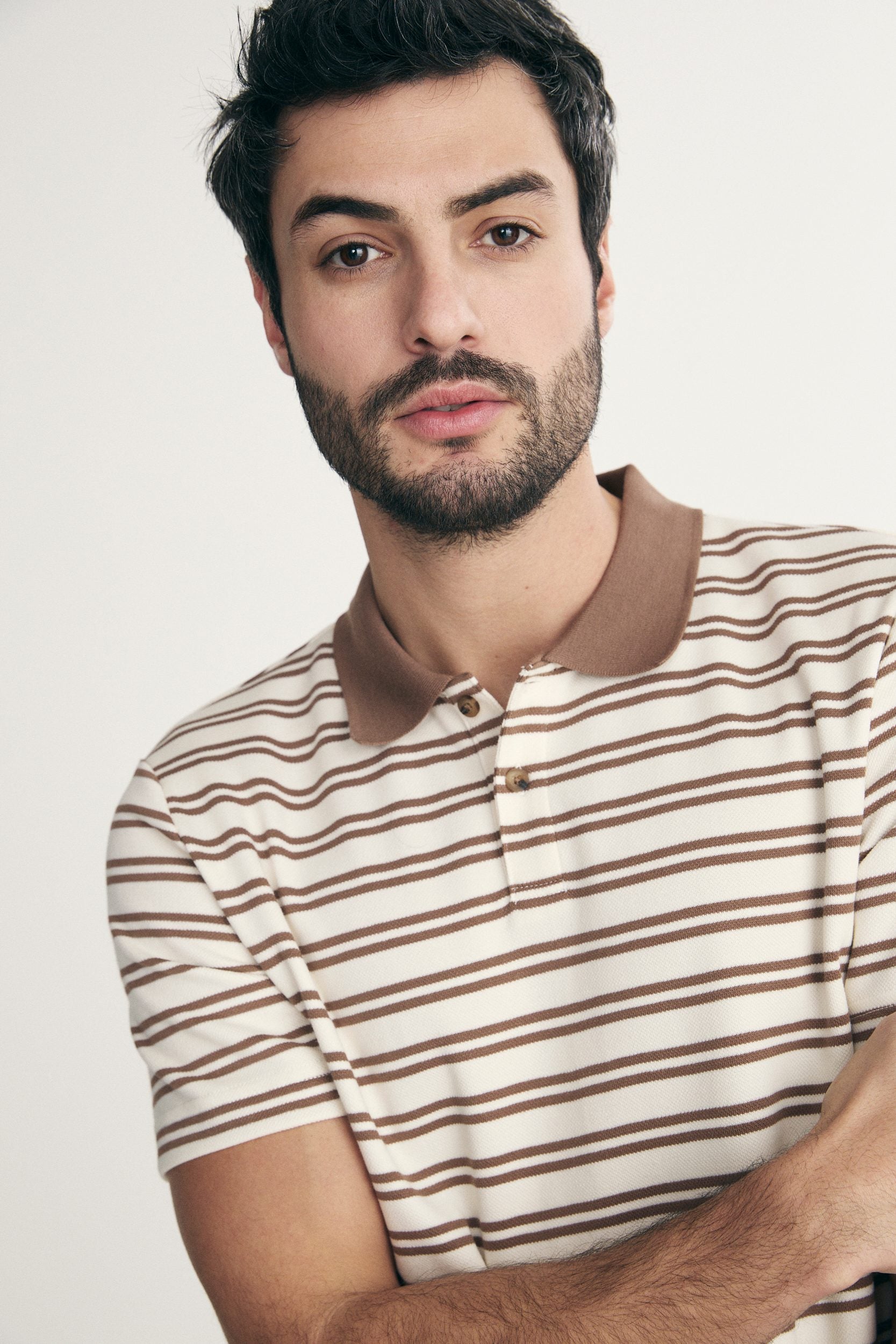 Textured striped polo