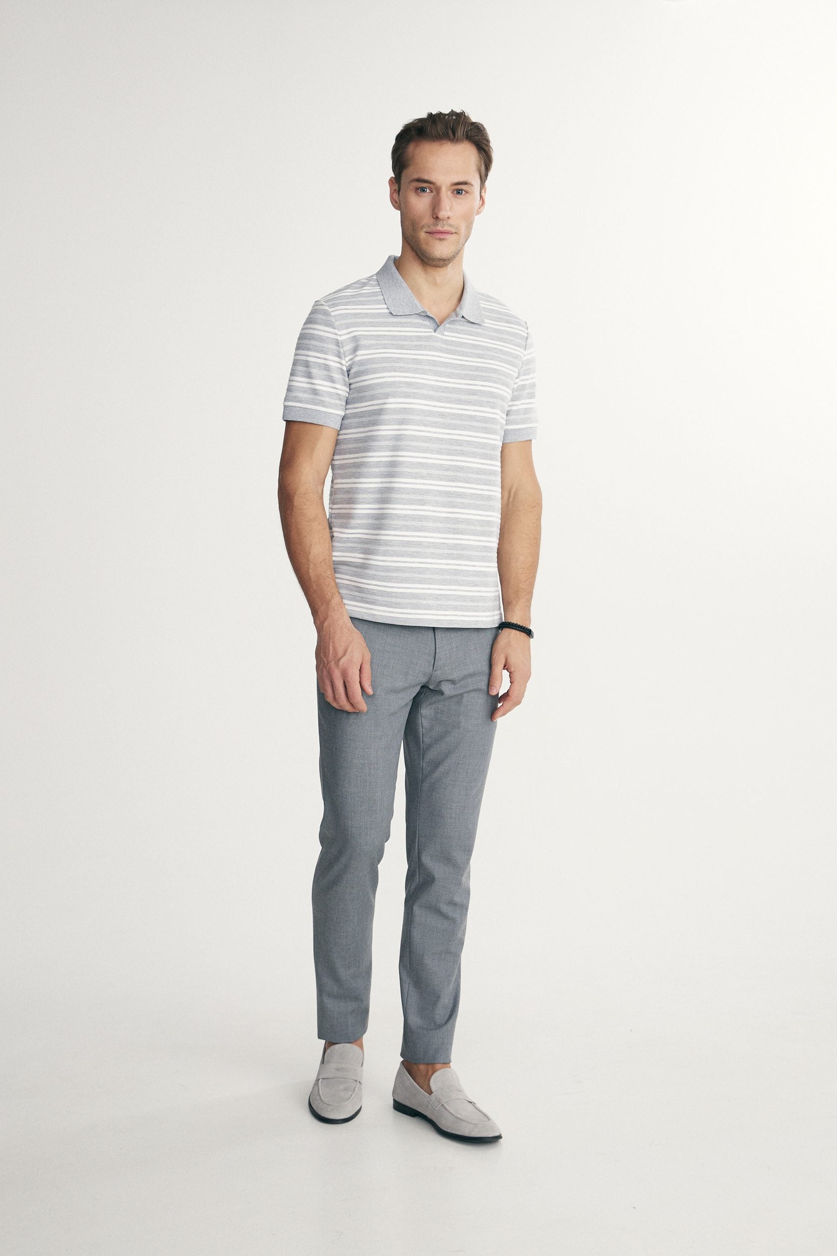 Textured striped polo