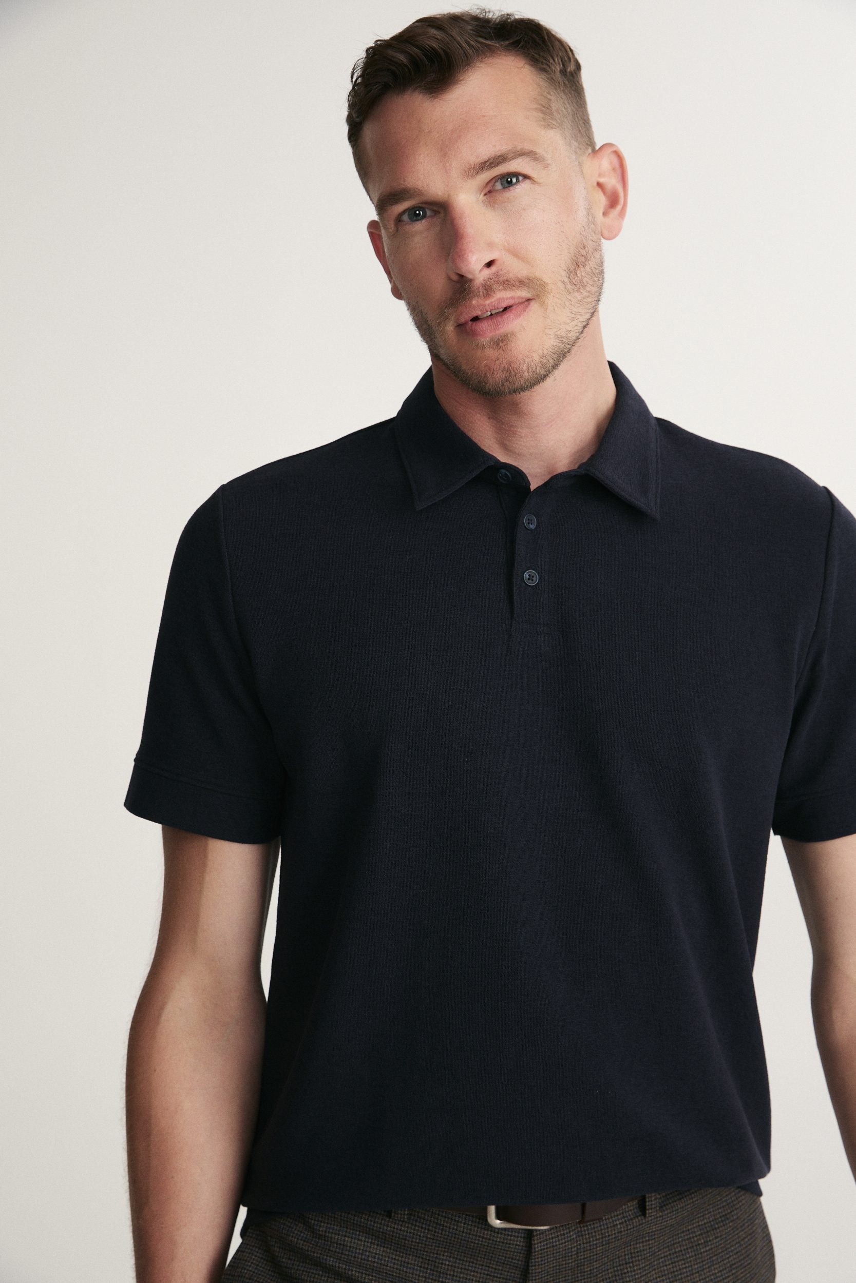 Textured henley polo