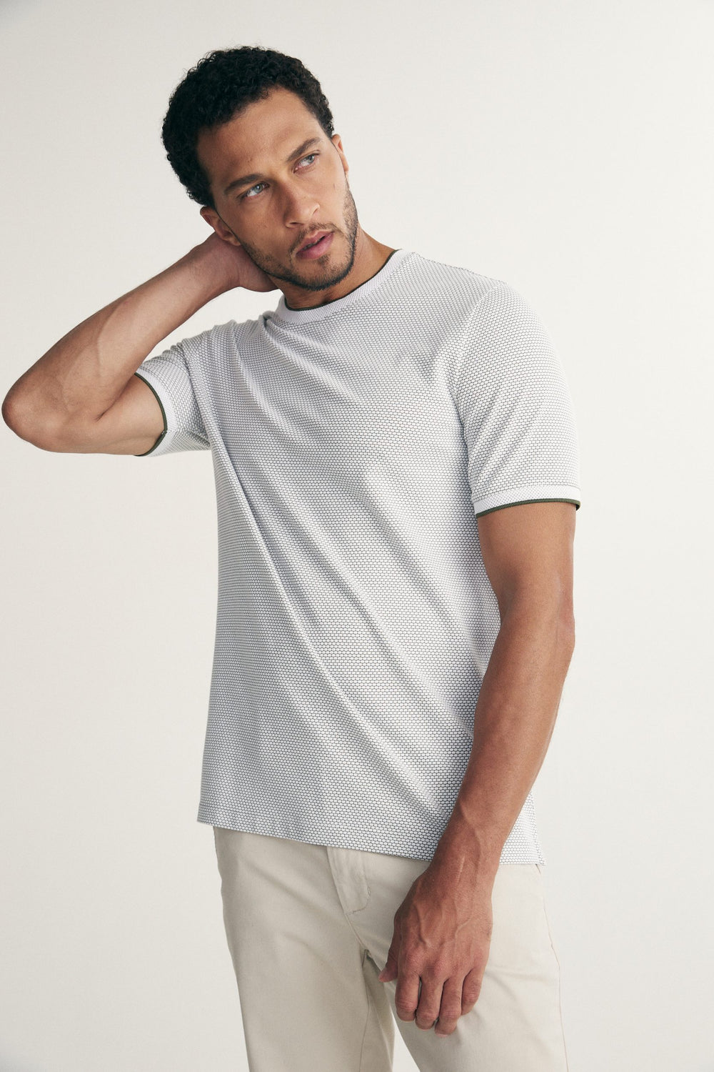T-shirt jacquard détails de tricot côtelé