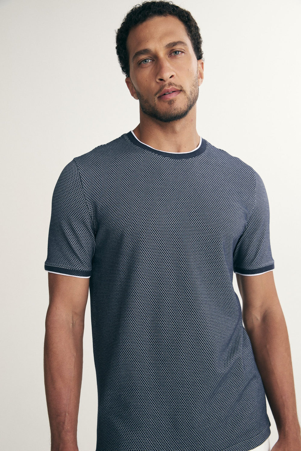 T-shirt jacquard détails de tricot côtelé