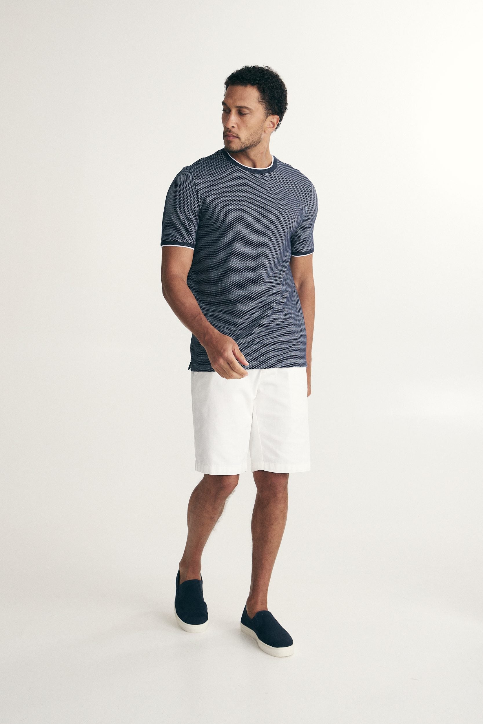 T-shirt jacquard détails de tricot côtelé